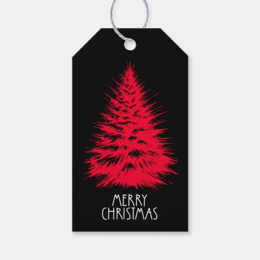 Merry Christmas Distressed Chic Red Pine Tree Cadeaulabel (Voorkant)