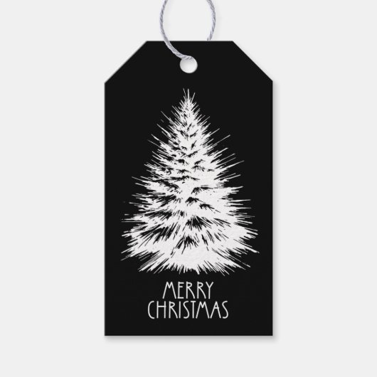 Merry Christmas Distressed Chic White Pine Tree Cadeaulabel (Voorkant)