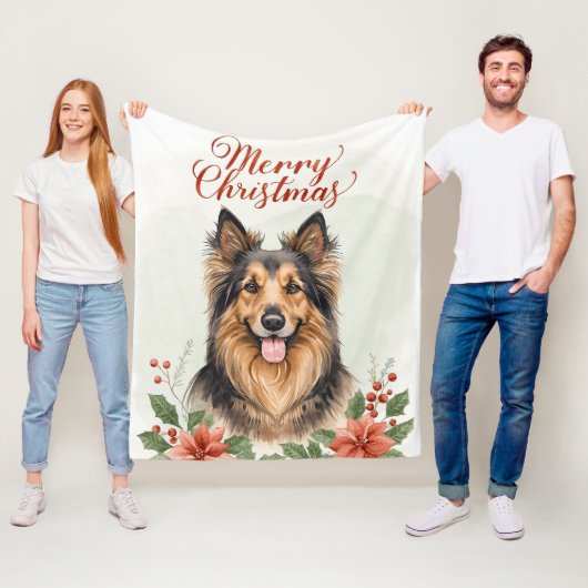 Merry Christmas Dog Cozy Winter Holiday Blanket Fleece Deken (In situ)