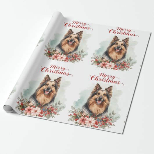 Merry Christmas Dog Festive Holiday Gift Wrapping  Cadeaupapier (Uitgerold)
