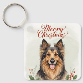 Merry Christmas Dog Festive Holiday Keychain Charm