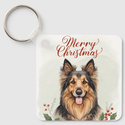 Merry Christmas Dog Festive Holiday Keychain Charm (Voorkant)