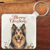 Merry Christmas Dog Festive Holiday Keychain Charm (Achterkant)