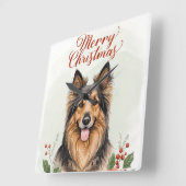Merry Christmas Dog Festive Winter Home Wall Clock Vierkante Klok (Hoek)