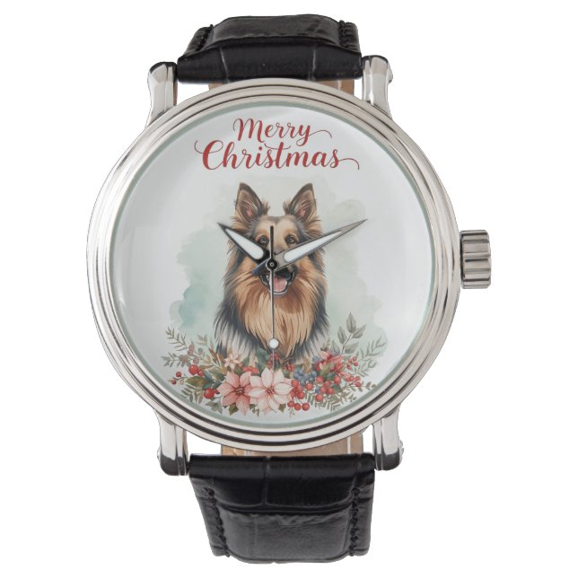 Merry Christmas Dog Holiday Gift Wrist Watch Horloge (Voorkant)