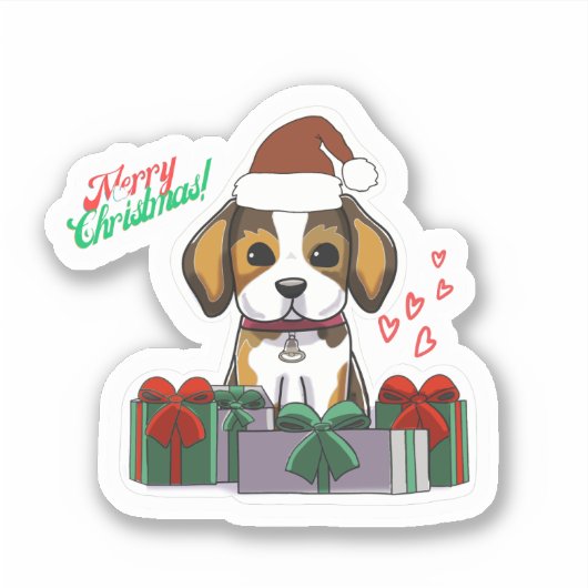 Merry Christmas Dog met harten Sticker (Voorkant)