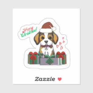 Merry Christmas Dog met harten Sticker