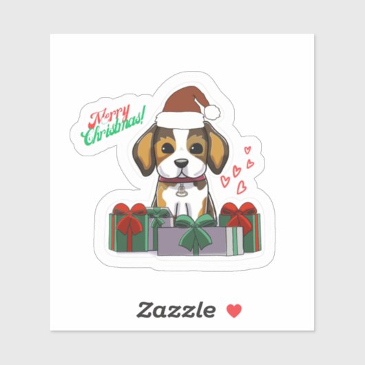 Merry Christmas Dog met harten Sticker (Vel)