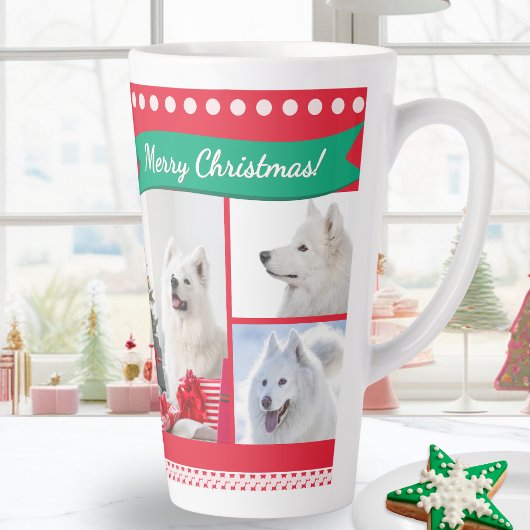 Merry Christmas Dog Mom Pet Photos Personalized Latte Mok
