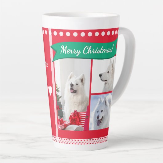 Merry Christmas Dog Mom Pet Photos Personalized Latte Mok (Rechterhoek)