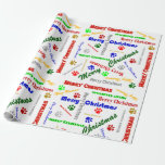 Merry Christmas & Dog Paw Wrapping Paper Cadeaupapier<br><div class="desc">Kleurrijk rood,  groen,  blauw en goud Vrolijk kerstprint inpakpapier met hondenpoten.</div>