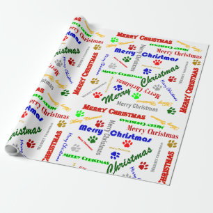 Merry Christmas & Dog Paw Wrapping Paper Cadeaupapier