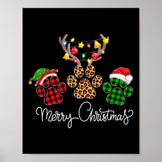 Merry Christmas Dog Paws Lights Buffel Plaid en Poster (Voorkant)