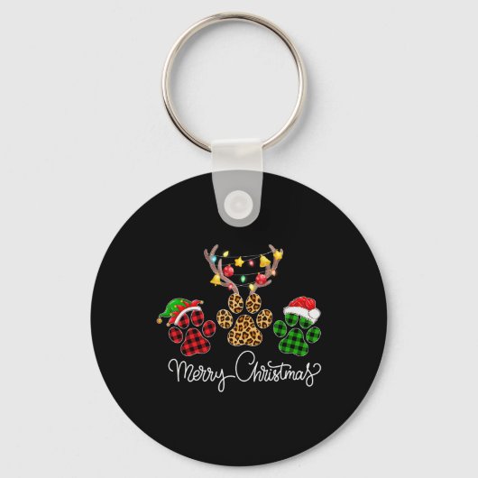 Merry Christmas Dog Paws Lights Buffel Plaid en Sleutelhanger (Voorkant)