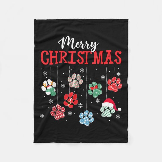 Merry Christmas Dog Paws Lights Funny Xmas Womens Fleece Deken (Voorkant)