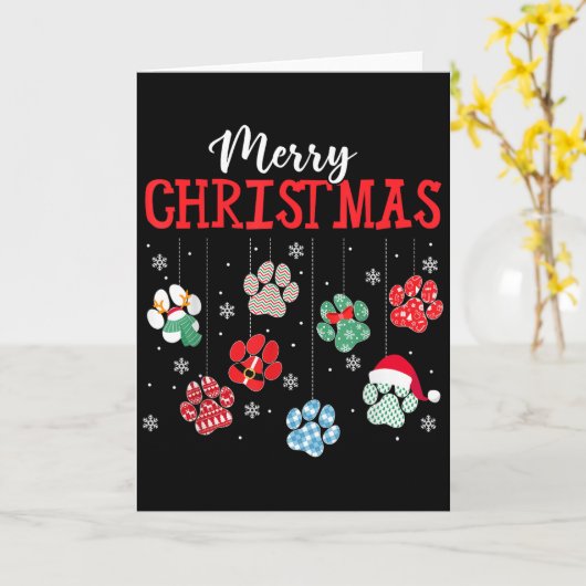 Merry Christmas Dog Paws Lights Funny Xmas Womens  Kaart (Gele Bloem)