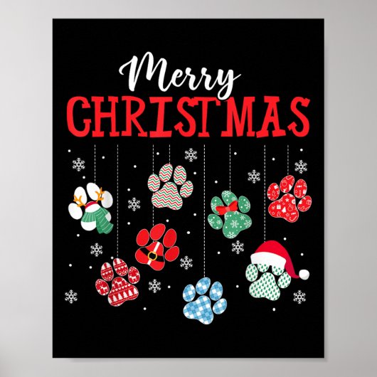 Merry Christmas Dog Paws Lights Funny Xmas Womens  Poster (Voorkant)