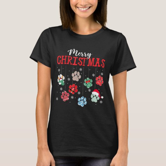 Merry Christmas Dog Paws Lights Funny Xmas Womens T-shirt (Voorkant)