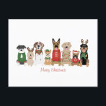 Merry Christmas Dogs Red Green Briefkaart<br><div class="desc">Leuke illustratie van honden gekleed in kerstkledij.</div>