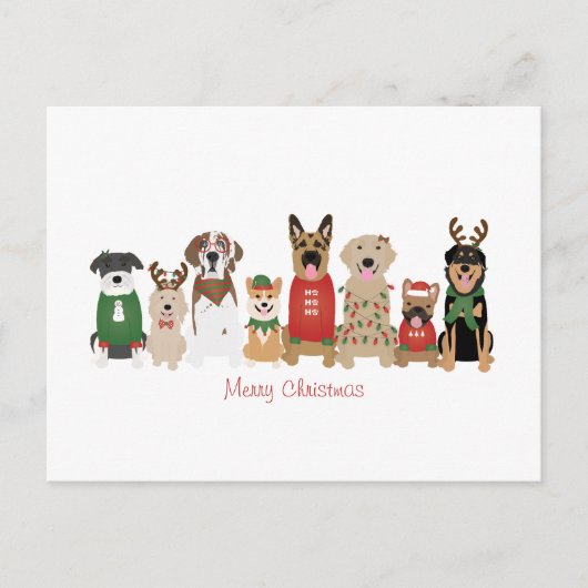 Merry Christmas Dogs Red Green Briefkaart (Voorkant)