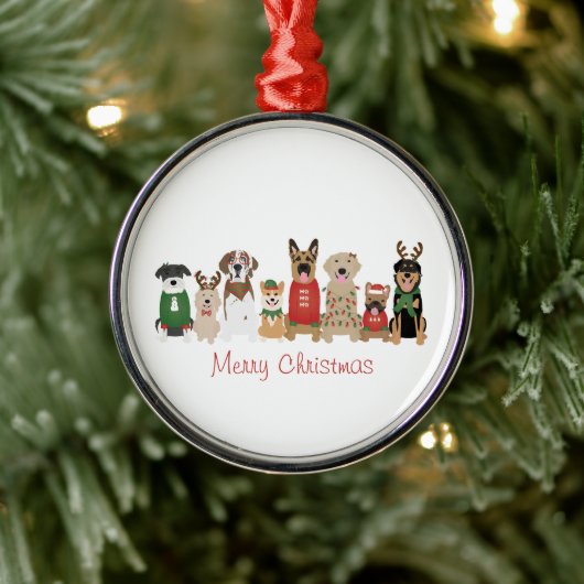 Merry Christmas Dogs Red Green Metalen Ornament (Boom)