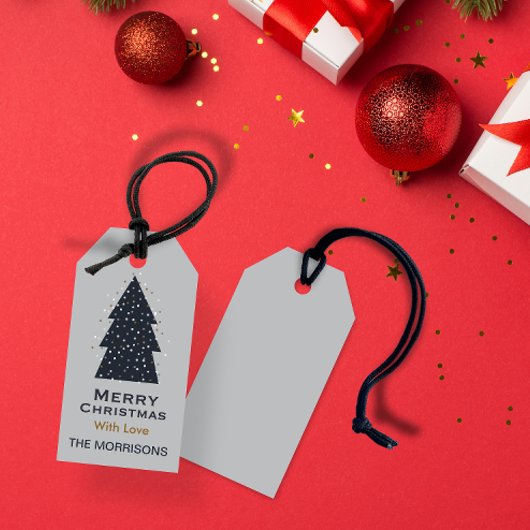 Merry Christmas donkergrijs gepersonaliseerde Gift Cadeaulabel