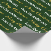 Merry Christmas Donkergroen Wit Goud Script Naam Cadeaupapier (Hoek)