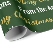 Merry Christmas Donkergroen Wit Goud Script Naam Cadeaupapier (Rol Hoek)