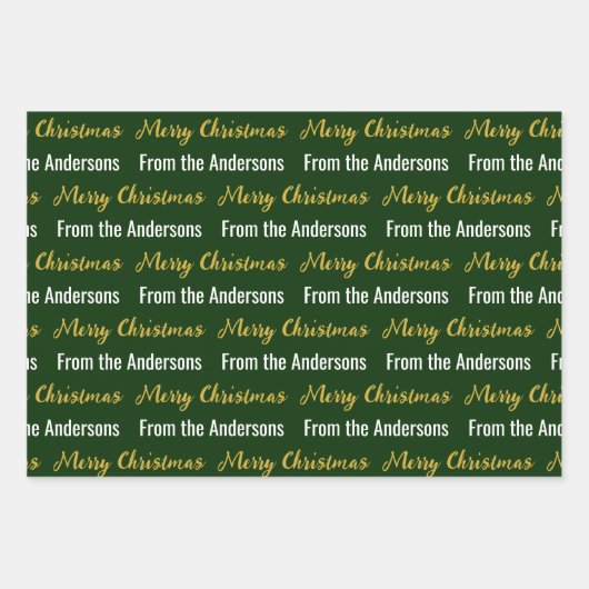Merry Christmas Donkergroen Wit Goud Script Naam Inpakpapier Vel (Voorkant 2)