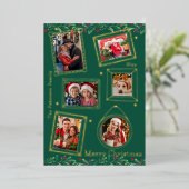 Merry Christmas Doodle Lijst Multi Photo Floral Folie Feestdagenkaart (Staand Voorkant)