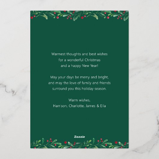 Merry Christmas Doodle Lijst Multi Photo Floral Folie Feestdagenkaart (Achterkant)