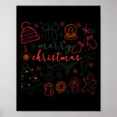 Merry Christmas Doodle Xmas Tree Gingerbread Men W Poster (Voorkant)