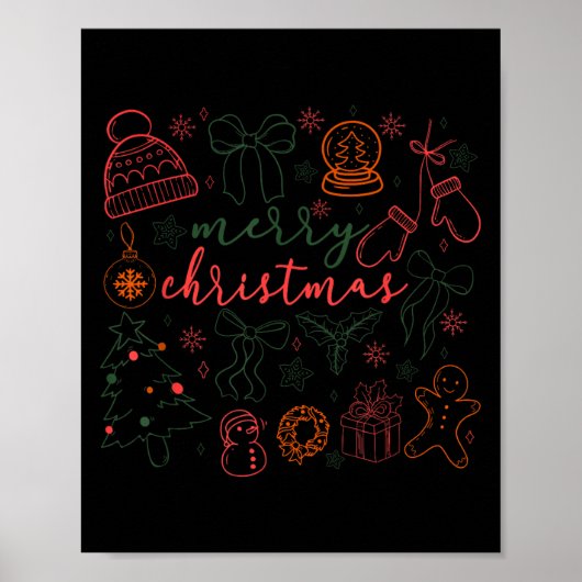 Merry Christmas Doodle Xmas Tree Gingerbread Men W Poster (Voorkant)