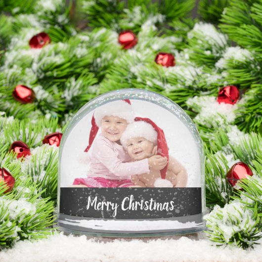 Merry Christmas Double Photo (black/white) Sneeuwbol (Kerstmis)