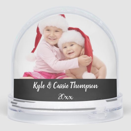 Merry Christmas Double Photo (black/white) Sneeuwbol (Achterkant)