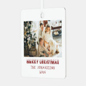 Merry Christmas Double Sided Photo Family Keepsake Metalen Ornament (Voorkant links)