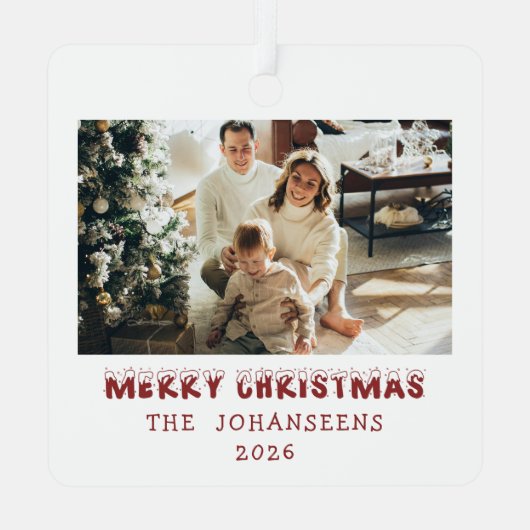 Merry Christmas Double Sided Photo Family Keepsake Metalen Ornament (Achterkant)
