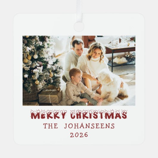 Merry Christmas Double Sided Photo Family Keepsake Metalen Ornament (Voorkant)