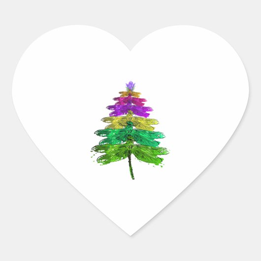 Merry Christmas Dragonfly Christmas Tree T-Shirt Hart Sticker (Voorkant)
