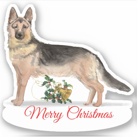 Merry Christmas Duitse herder op maat gesneden vin Sticker (Voorkant)
