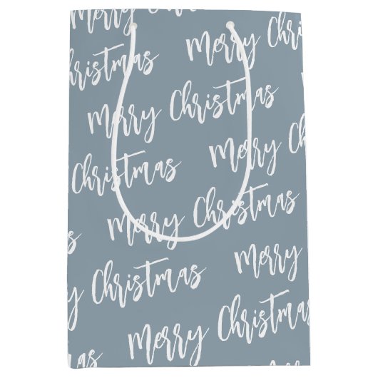 Merry Christmas Dusty Blue Elegant Script Patroon Medium Cadeauzakje (Voorkant)