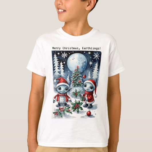 Merry Christmas Eathlings Cute Santa Aliens T-shirt (Voorkant)