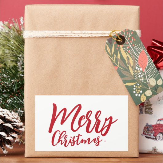 Merry Christmas Eenvoudig Girly Rood Script Rechthoekige Sticker (Feestdagen)
