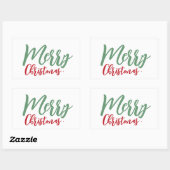 Merry Christmas Eenvoudig Groen Rood Script Feestd Rechthoekige Sticker (Vel)