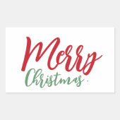 Merry Christmas Eenvoudig Rood Groen Script Rechthoekige Sticker (Voorkant)