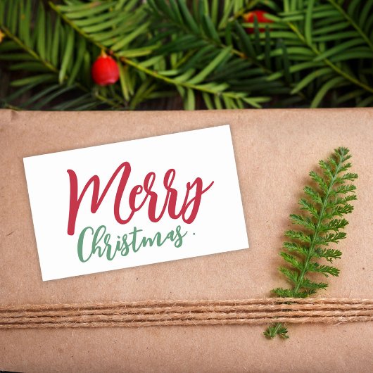 Merry Christmas Eenvoudig Rood Groen Script Rechthoekige Sticker