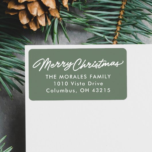 Merry Christmas eenvoudig script groen retouradres Etiket