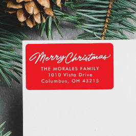 Merry Christmas eenvoudig script rood retouradres Etiket