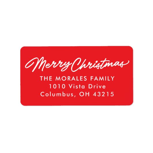 Merry Christmas eenvoudig script rood retouradres Etiket (Voorkant)