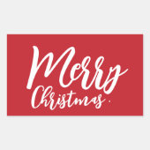 Merry Christmas Eenvoudig Wit Script Rood Rechthoekige Sticker (Voorkant)